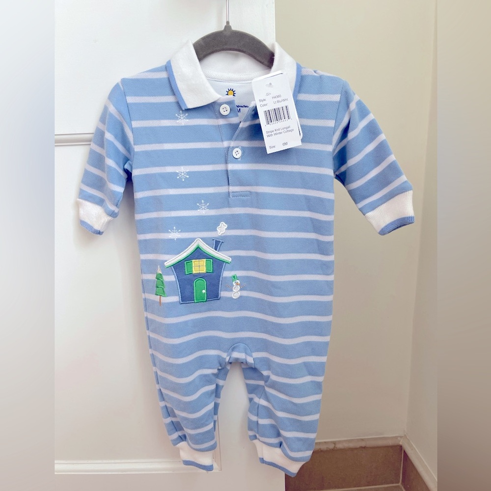 NWT - Florence Eiseman Winter Cottage Stripe Pique Knit Longall - 6m